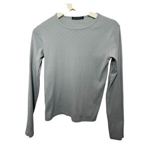 Brandy Melville Light Gray Long Sleeve Top With Heart Pattern.